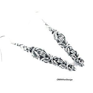 Chains Hand Woven Byzantine Earrings Chainmail Gothic Spike Rocker Unique Gift